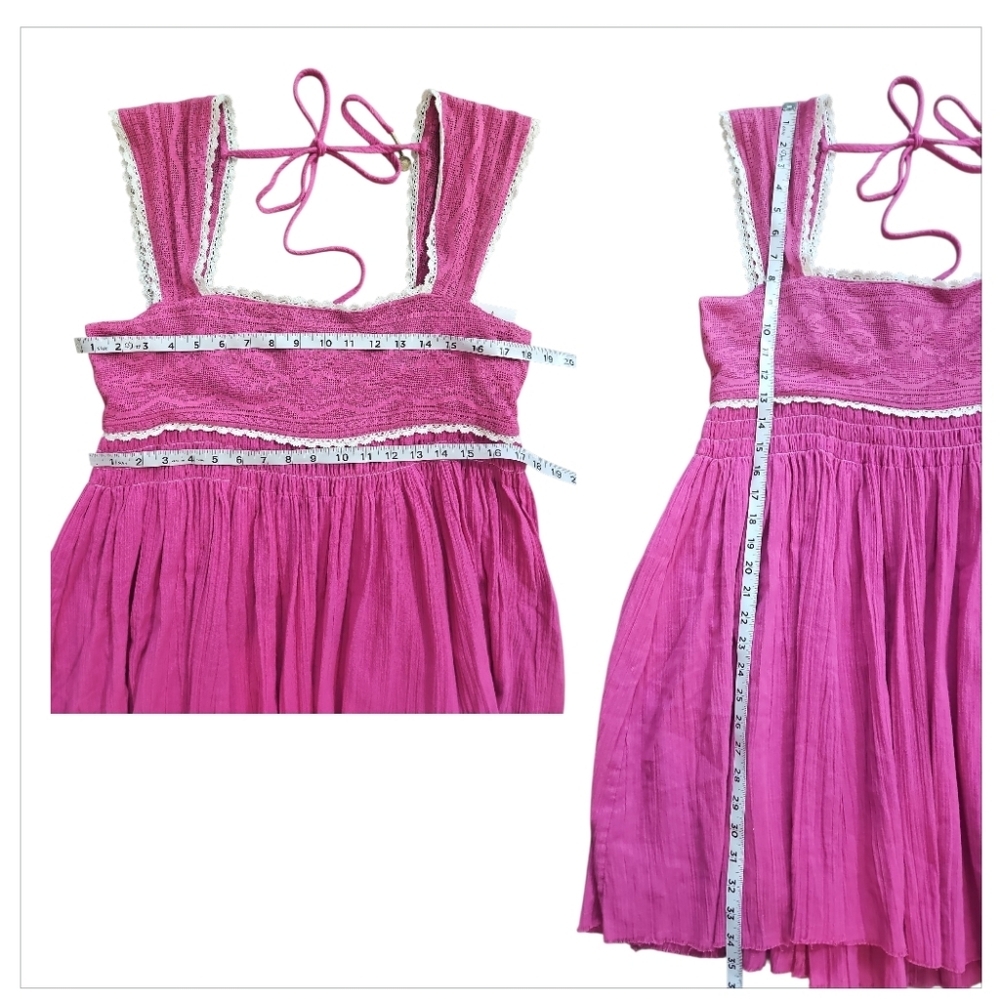 Free People Heartland Mini Dress Pink Lace Babydoll Boho sz L NWT - Picture 11 of 12